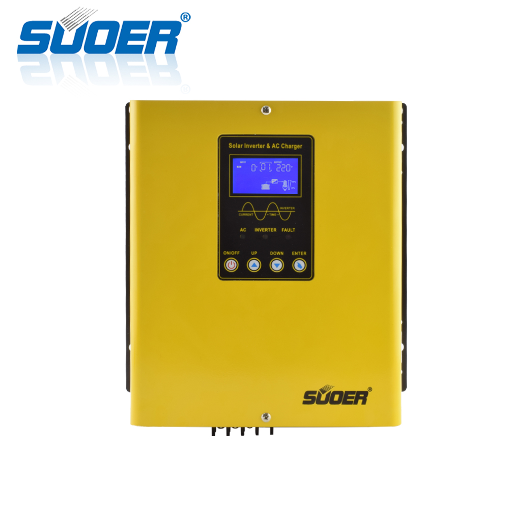 Suoer Low Frequency 1KW 12V DC to 220V AC Pure Sine Wave 1000W Hybrid Solar Inverter With 20A Charger and PWM Controller 30A