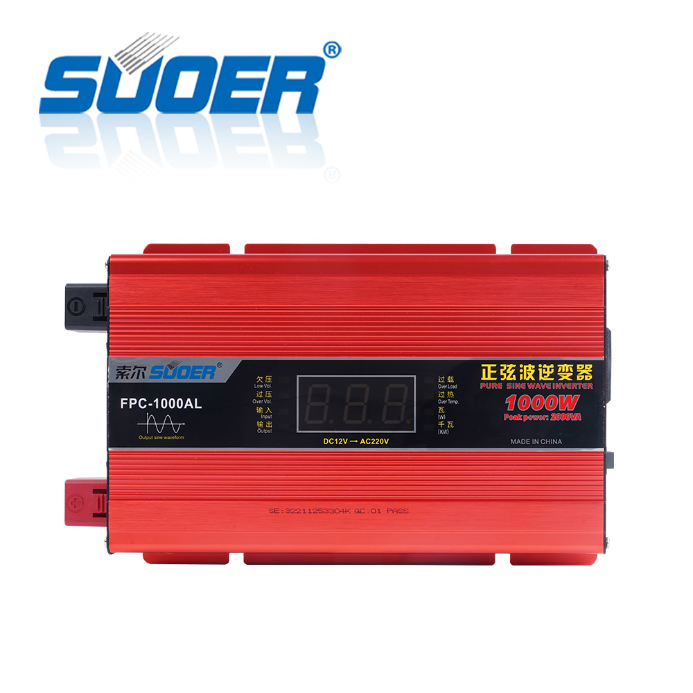 Suoer DC 12V to AC 220V 1KW 1000W PSW inverter Pure Sine Wave Inverter for lead acid battery home use inverter