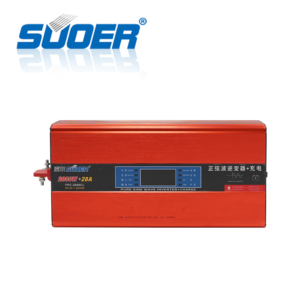 Suoer DC to AC factory custom pure sine wave inverter 2000W AC Charger single phase solar inverter with LCD display
