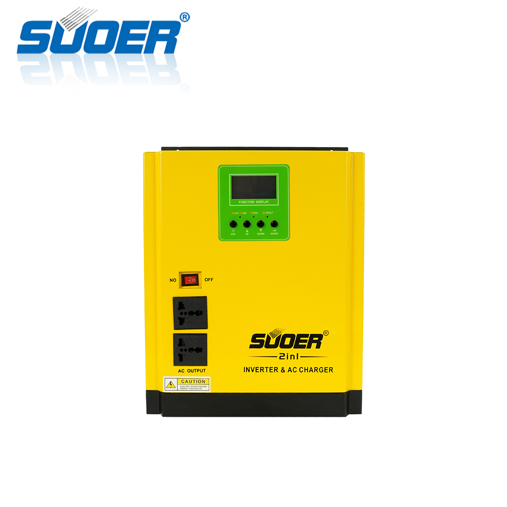 SUOER 24V 3000va two in one LCD display pure sine waveform inverter hybrid solar inverter with AC charger hybrid solar inverter